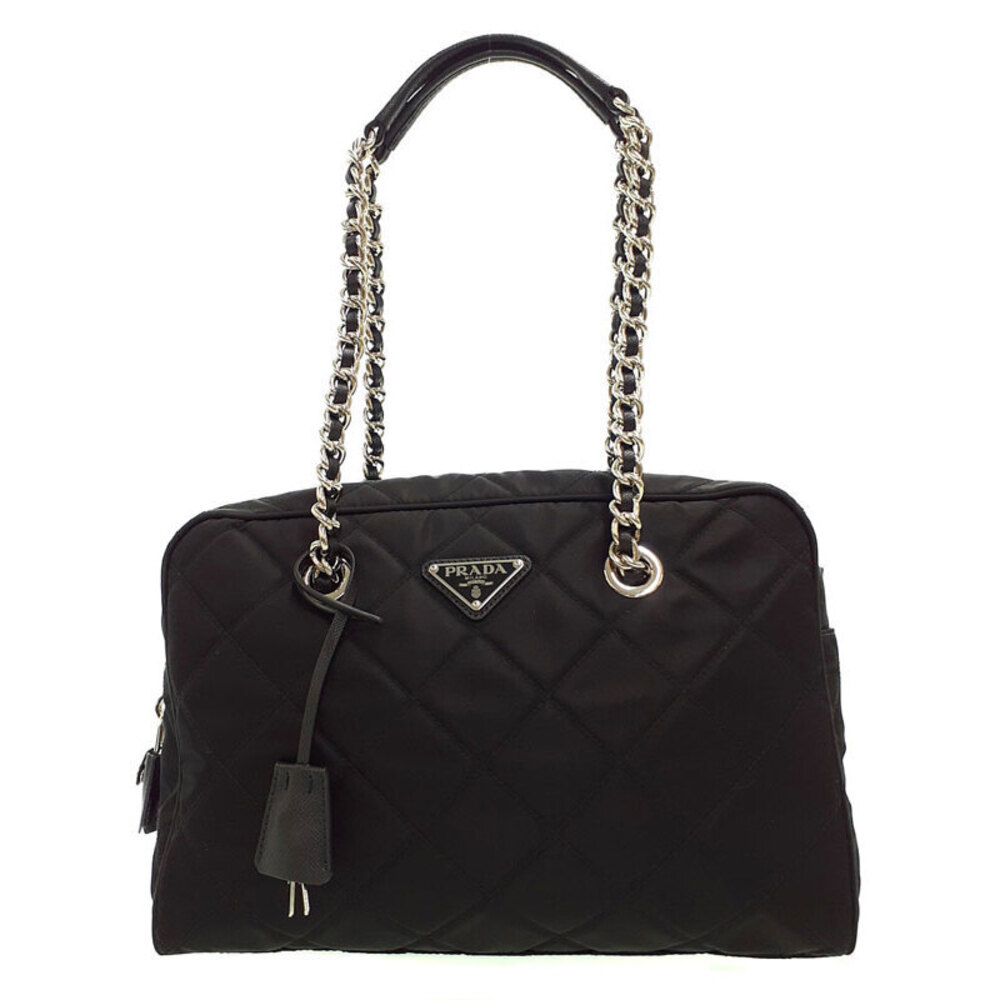 Prada Nylon Tessuto Impuntu Quilted Chain Shoulder Bag black